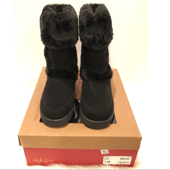 NWT Style & Co Witty Black Suede Faux Fur Boots Size 7 New in Box - Picture 2 of 9